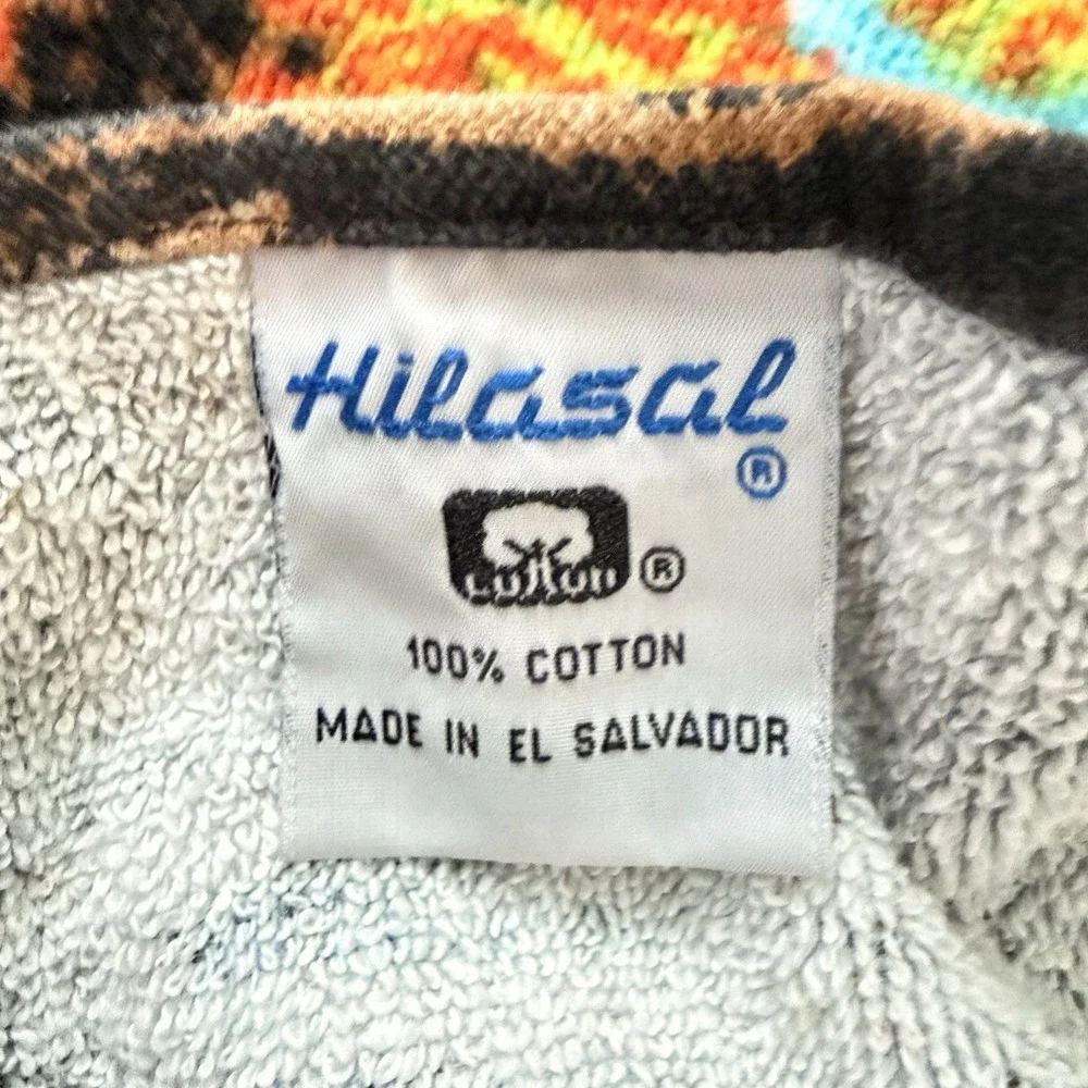Vintage 1970s Hilasal Beach Towel Folk Art Village River Scene Landscape Bath